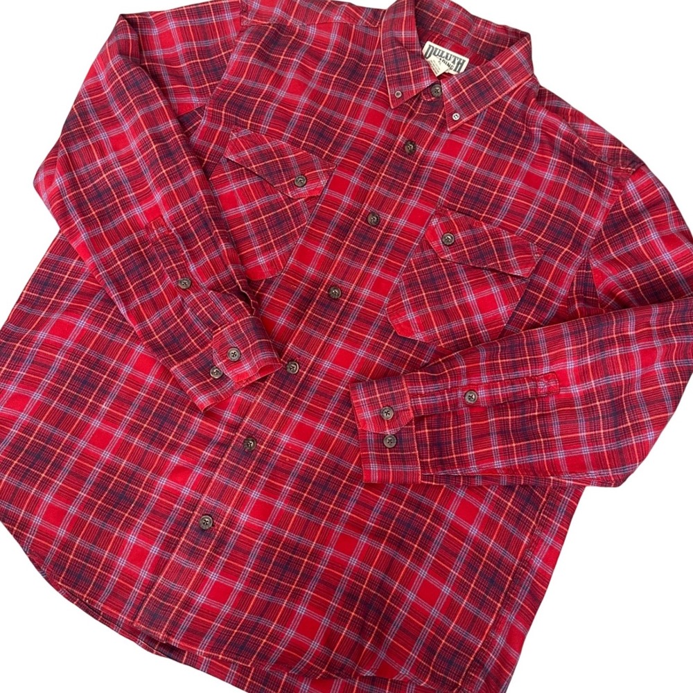 Duluth Trading Co Shirt Men's XL Red Plaid Flannel Long Sleeve Plaid Button Up